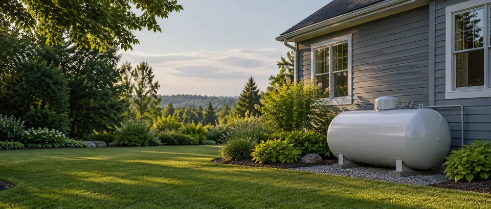 Residential LPG tank beside a home